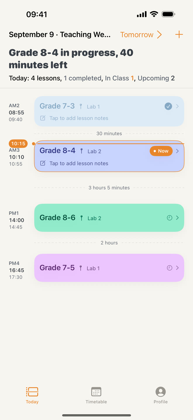 NextClass Today screen