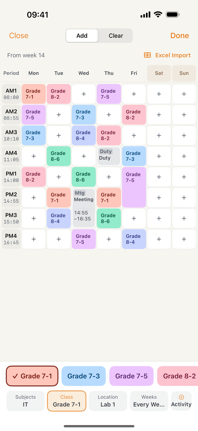Weekly setup